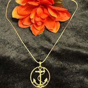Gold-tone Nautical Anchor Cross Pendant